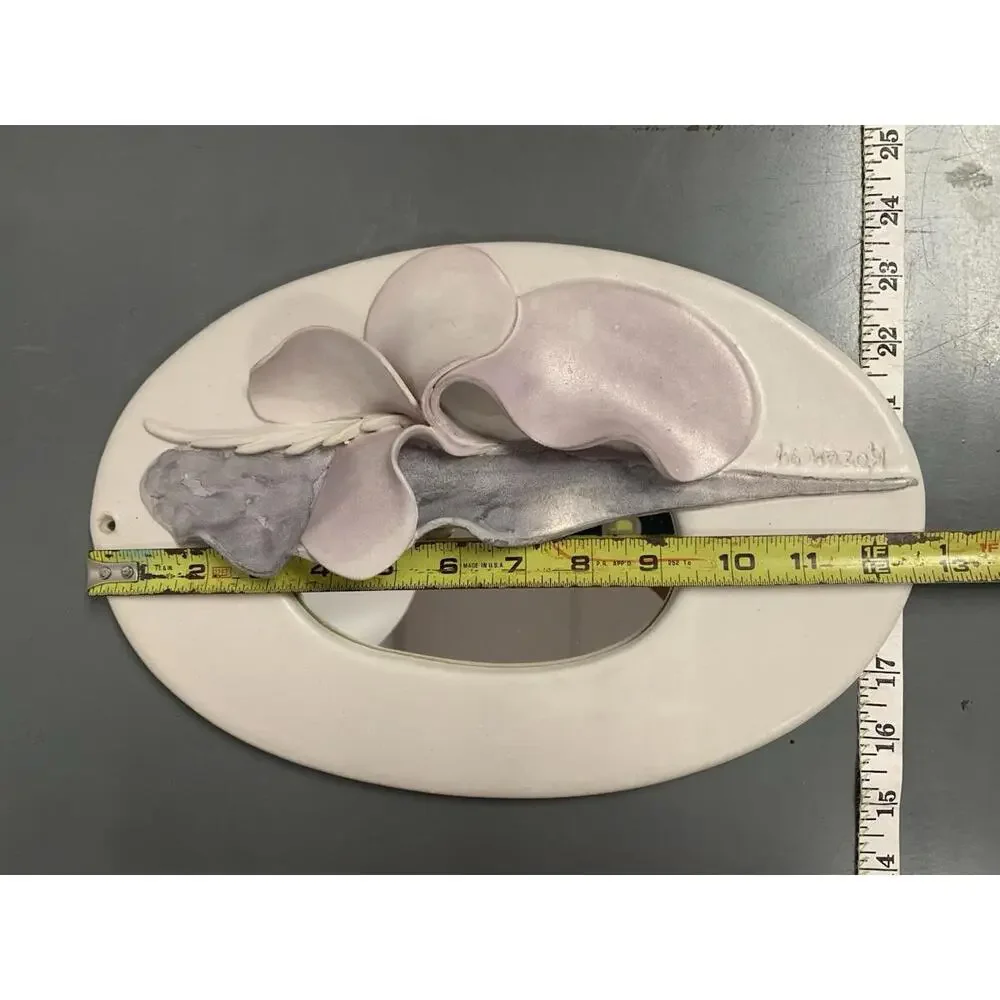 Art Pottery Mirror Calla Lily Kozon Studio Sculpted Art Signed 91, Vtg 13 X 8.5
